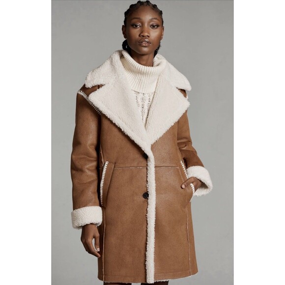 Avec Les Filles Anthropologie Coat Women Brown Faux Shearling Boho Size XL NWT - Picture 9 of 12